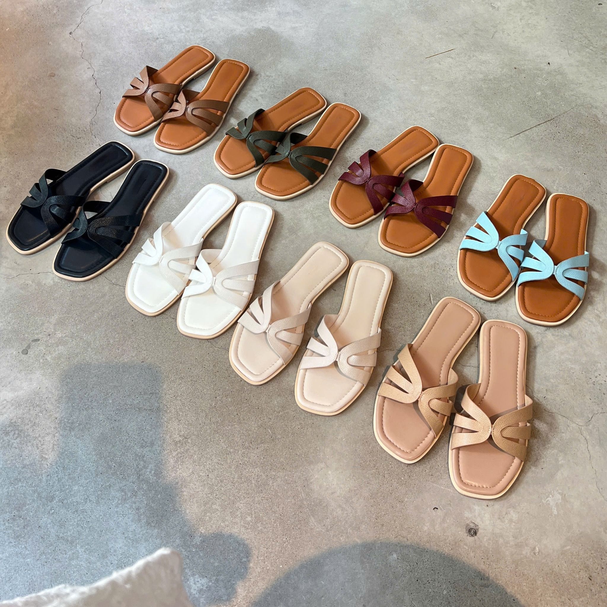 Dép xẹp mũi vuông 3 quai nối giữa- MS; DX-25097