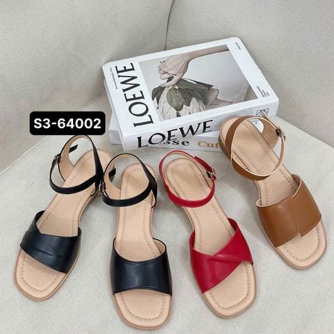  Sandal 3CM gót vân gỗ mũi vuông quai gấp lệch-MS: S3-64002 