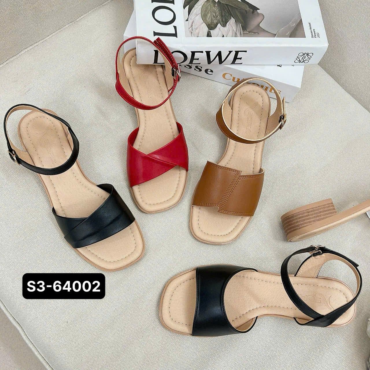 Sandal 3CM gót vân gỗ mũi vuông quai gấp lệch-MS: S3-64002