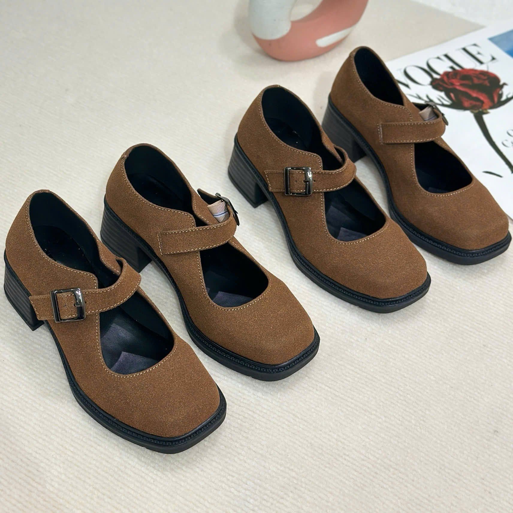 Cao gót 5CM đế đúc mũi vuông phối quai ngang khóa- MS: C5-01001