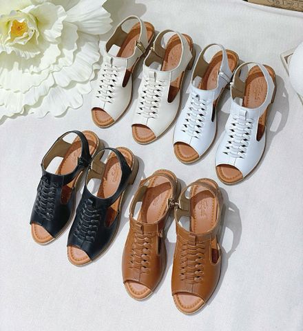  Sandal da 3p gót vuông vân gỗ mũi tròn quai khuyết eo đục lỗ-MS: S3-01011 
