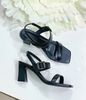 Sandal 7p gót xéo mũi vuông 2 quai ngang phối khóa -MS: S7-10004