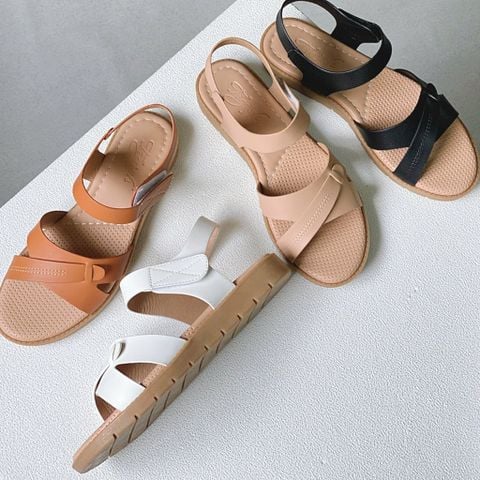  Sandal 2cm mũi tròn quai chéo hậu xé dán - MS: S2-58008 