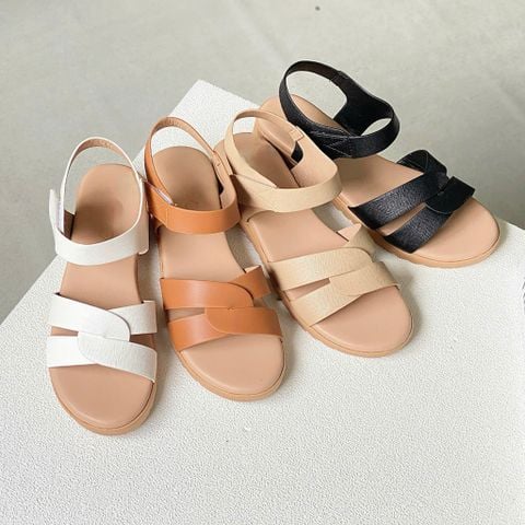  Sandal 2cm mũi tròn quai chéo hậu xé dán - MS: S2-58008 