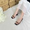 Sandal 6cm gót trụ mũi vuông quai ngang liền hậu thun - MS: S6-26012