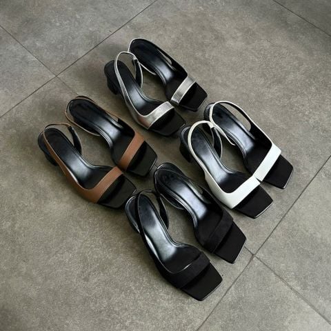  Sandal 6cm gót trụ mũi vuông quai ngang liền hậu thun - MS: S6-26012 