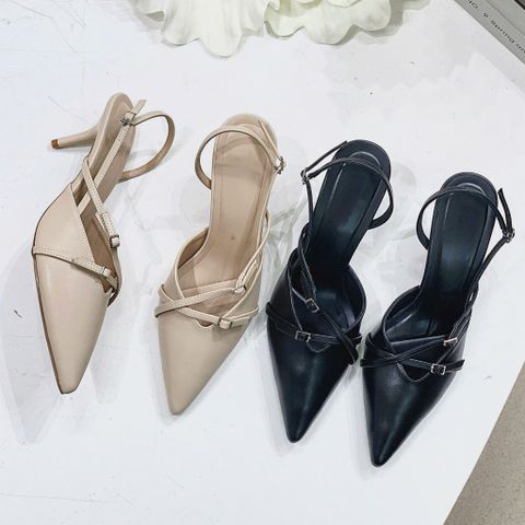 Cao gót 7cm gót nhọn mũi nhọn phối 2 dây mảnh khóa hậu hở khóa - MS: C7-75012 