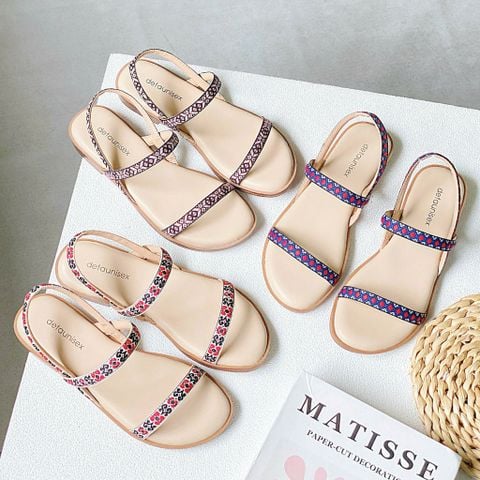  Sandal mũi tròn 2 quai ngang mảnh thổ cẩm - MS: SX-01088 