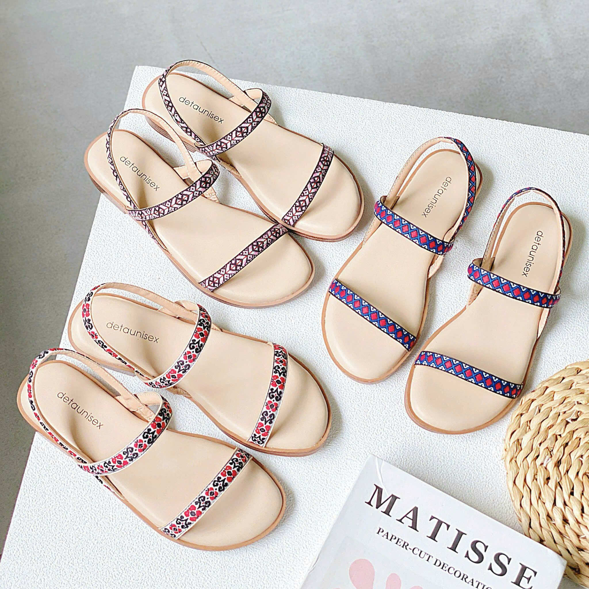 Sandal mũi tròn 2 quai ngang mảnh thổ cẩm - MS: SX-01088