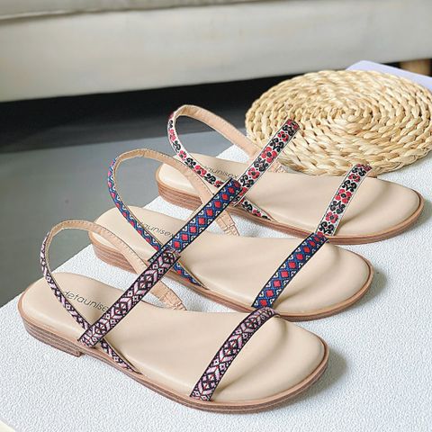  Sandal mũi tròn 2 quai ngang mảnh thổ cẩm - MS: SX-01088 