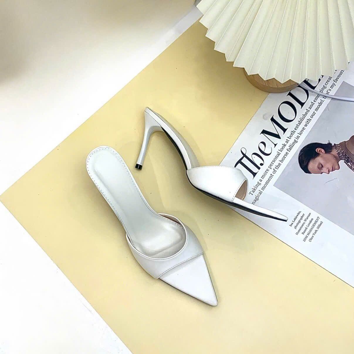 Guốc 8cm gót nhọn mũi nhọn quai khuyết - MS: G8-10002