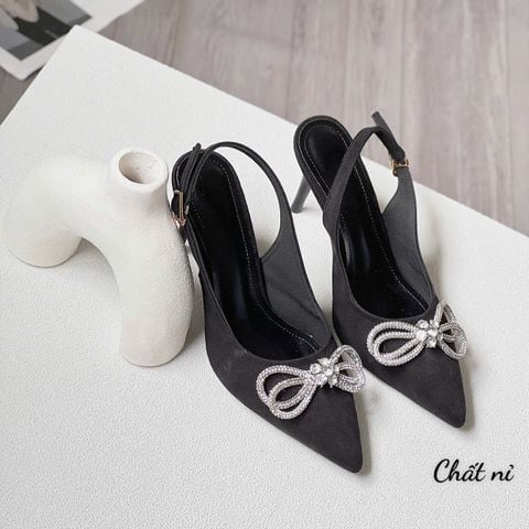  Cao gót 7cm gót nhọn mũi nhọn đính nơ đá - MS: C7-75001 