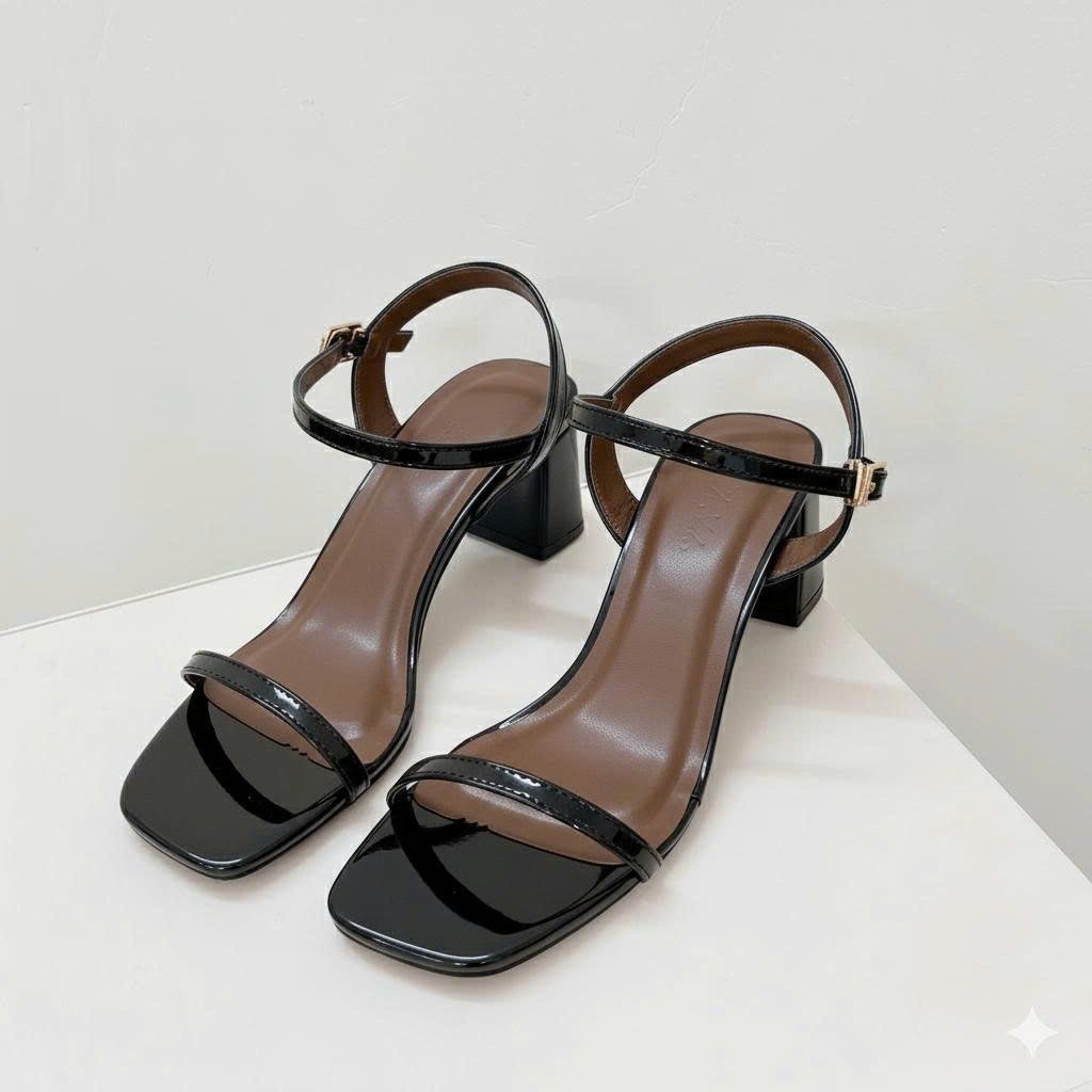 Sandal 5p gót lép mũi vuông quai ngang mảnh- MS: S5-85005