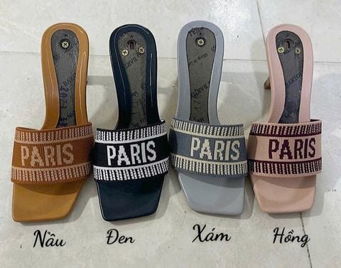  Guốc 7cm gót vuông nhỏ mũi vuông quai ngang vải PARIS- G7-85001 