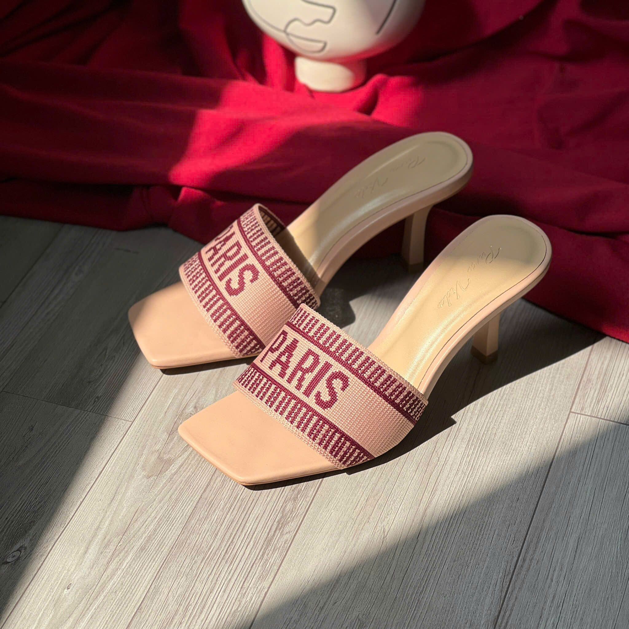 Guốc 7cm gót vuông nhỏ mũi vuông quai ngang vải PARIS- G7-85001