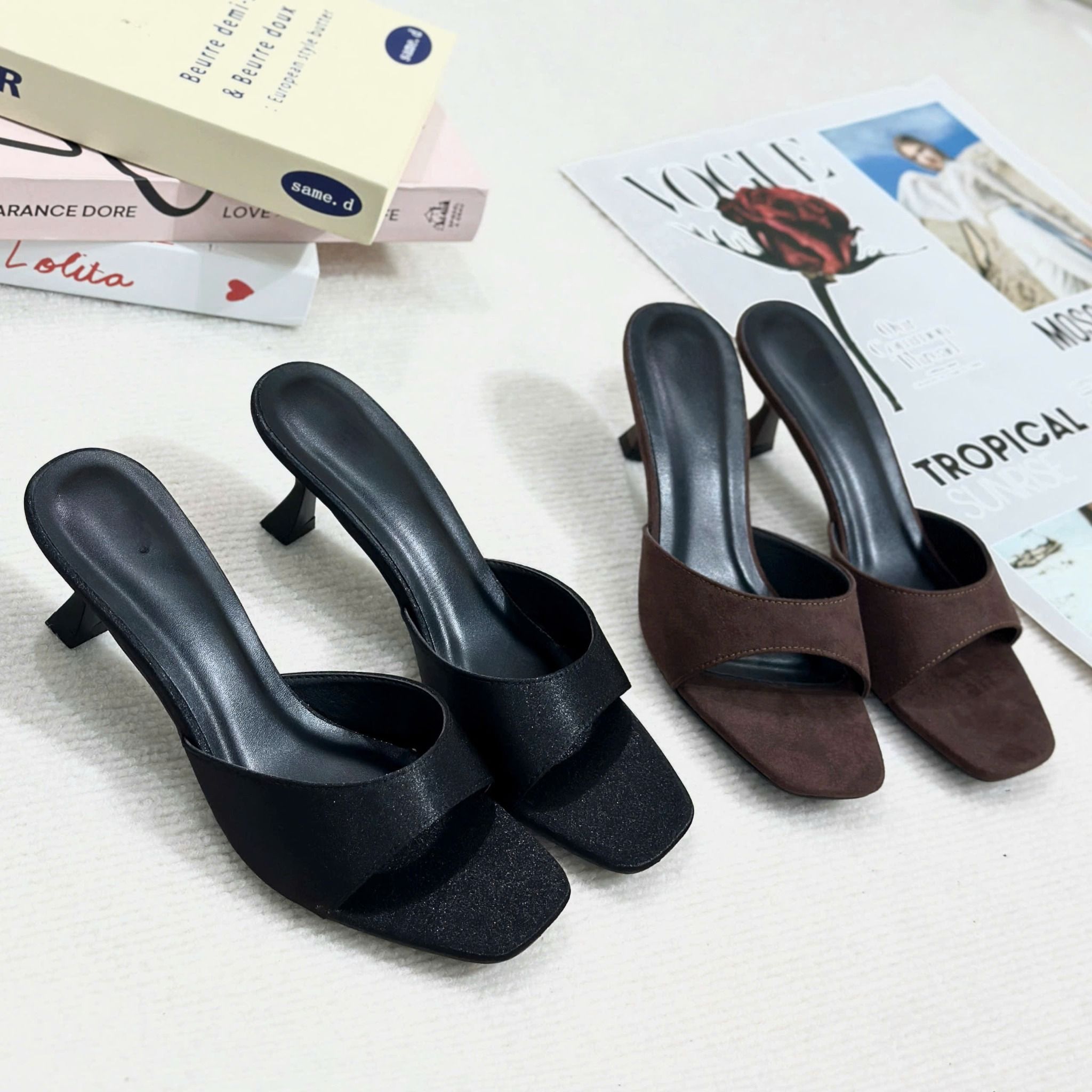 Guốc 7p gót vuông nhỏ quai ngang khuyết giữa- MS: G7-23015