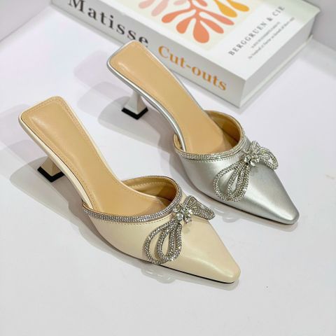  Sục 7cm gót vuông nhỏ mũi nhọn đính nơ đá - MS: C7-22006 