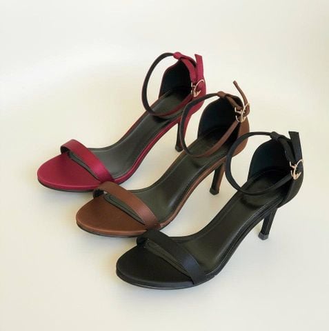 Sandal 7cm gót nhọn mũi tròn quai ngang trơn - MS: S7-04008 
