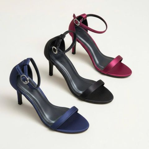  Sandal 7cm gót nhọn mũi tròn quai ngang trơn - MS: S7-04008 