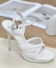 Sandal 12cm gót nhọn mika mũi vuông đúp mũi quai lưới viền si may chéo - MS: S12-23007