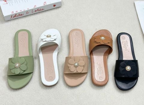  Dép xẹp mũi tròn bảng ngang gắn hoa đá - MS: DX-63079 