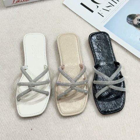  Dép xẹp mũi vuông 3 quai đan dây xoàn - MS: DX-63078 