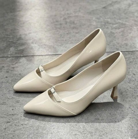  Cao gót 7cm gót vuông nhỏ mũi nhọn khoét giữa gắn khóa cài - MS: C7-10028 