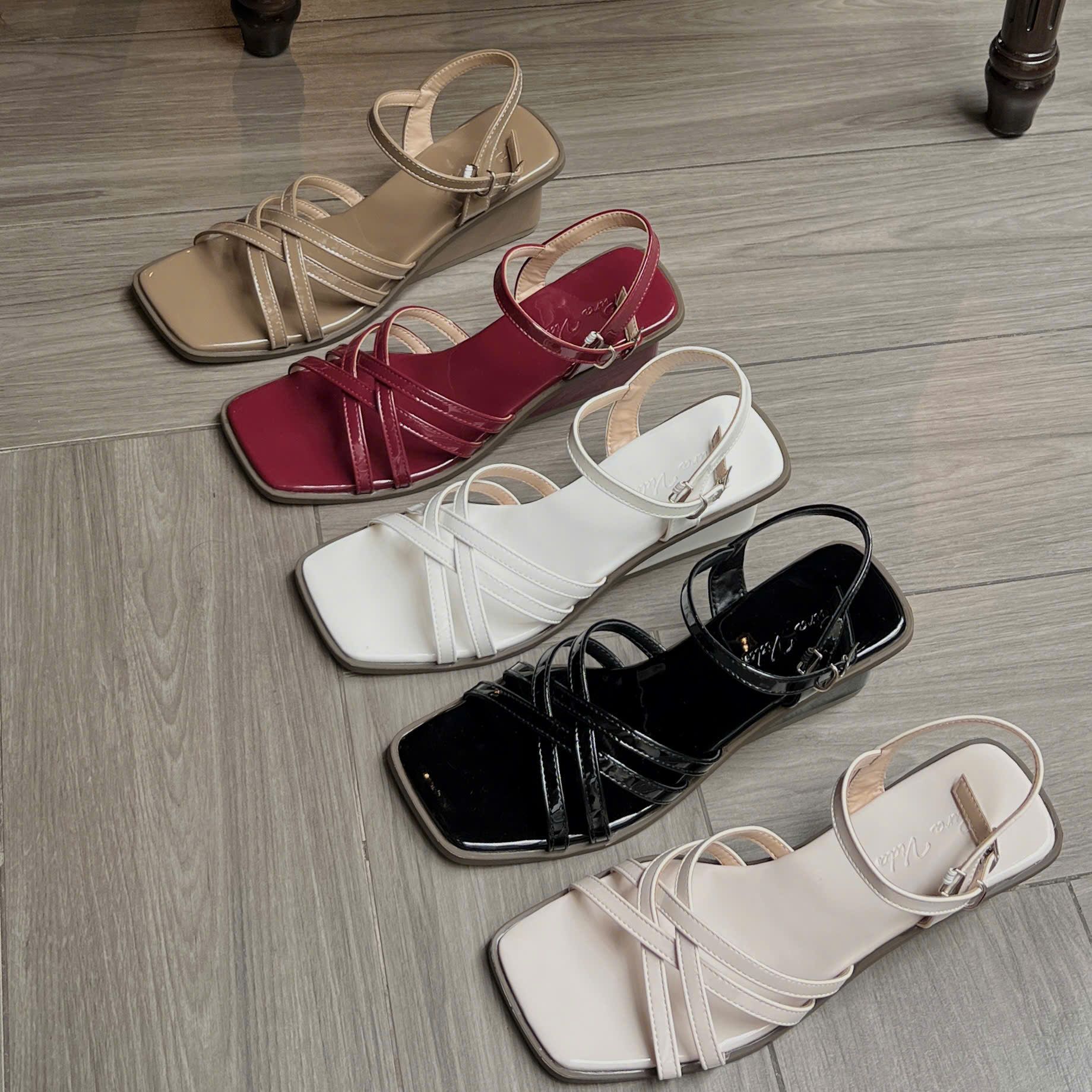 Sandal xuồng 5cm mũi vuông 4 quai mảnh đan - MS: X5-85001