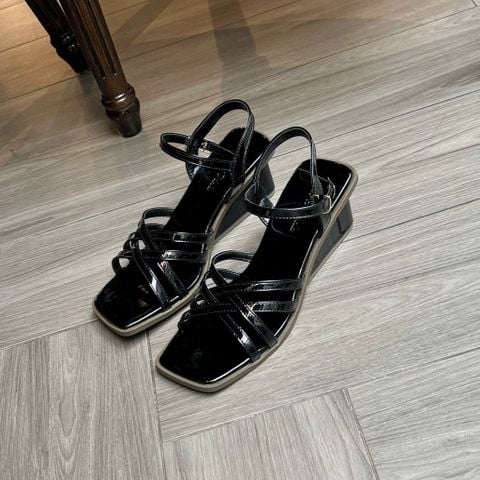  Sandal xuồng 5cm mũi vuông 4 quai mảnh đan - MS: X5-85001 