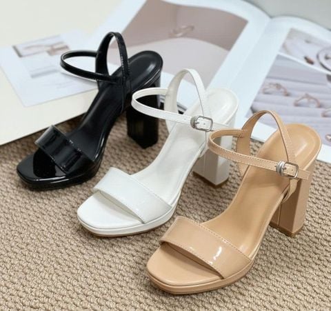  Sandal 12cm gót trụ mũi vuông nhỏ đúp mũi bảng ngang - MS: S10-23022 