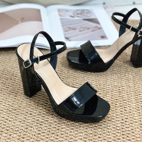  Sandal 12cm gót trụ mũi vuông nhỏ đúp mũi bảng ngang - MS: S10-23022 