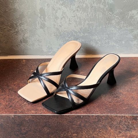  Guốc 7cm gót vuông nhỏ mũi vuông quai lưới may viền si gắn nơ - MS: G7-22013 