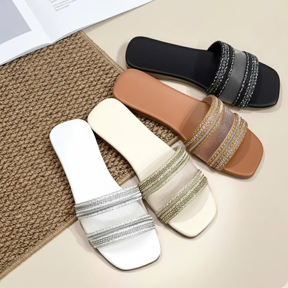 Dép xẹp mũi vuông quai ngang lưới - MS: DX-63080