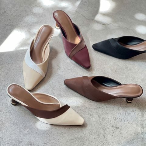  Sục 4cm gót chữ nhật mũi nhọn cổ tim phối màu - MS: C4-22019 