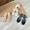 Sandal 7cm gót trụ mika mũi vuông quai lưới viền si chéo - MS: S7-23035