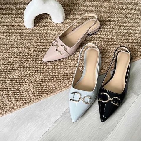  Cao gót 1cm mũi vuông nhỏ cổ tim phối quai ngang khóa cài - MS: C1-22007 