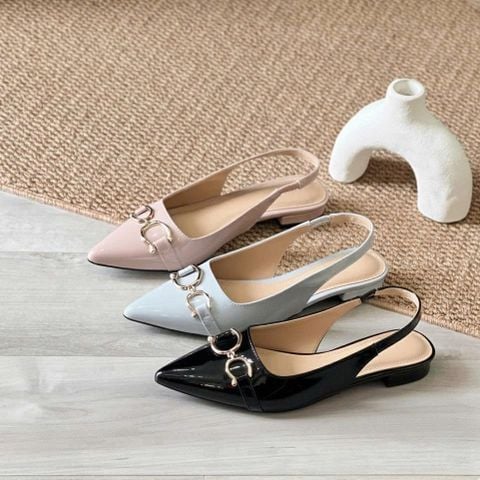  Cao gót 1cm mũi vuông nhỏ cổ tim phối quai ngang khóa cài - MS: C1-22007 