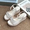 Sandal đế xuồng đúc 7cm mũi tròn quai ngang gắn nơ hậu thun - MS: S7-10006