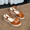 Sandal đế xuồng đúc 7cm mũi tròn quai ngang gắn nơ hậu thun - MS: S7-10006