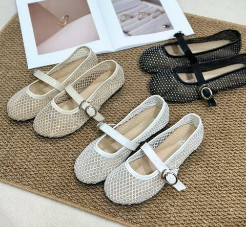  Búp bê mũi tròn lưới đính đá phối quai ngang khóa cài - MS: BBX-01033 