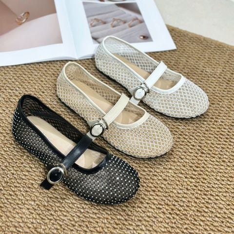  Búp bê mũi tròn lưới đính đá phối quai ngang khóa cài - MS: BBX-01033 