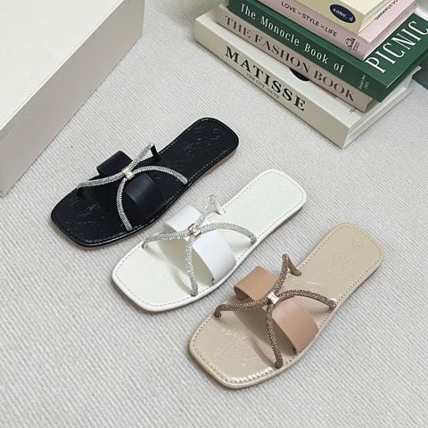  Dép xẹp mũi vuông quai ngang phối dây xoàn khóa - MS: DX-63074 