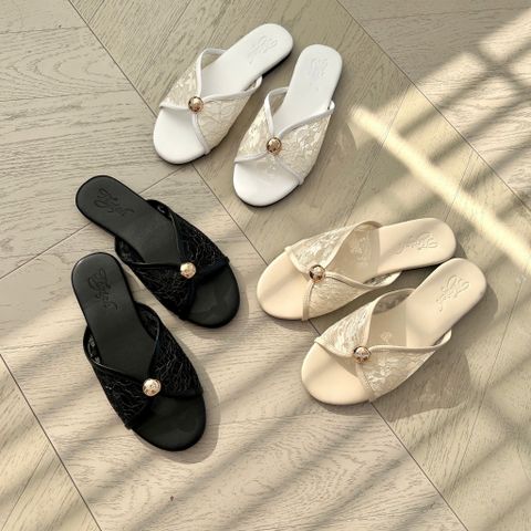  Dép xẹp mũi tròn quai ren viền si gắn khóa tròn - MS: DX-250110 