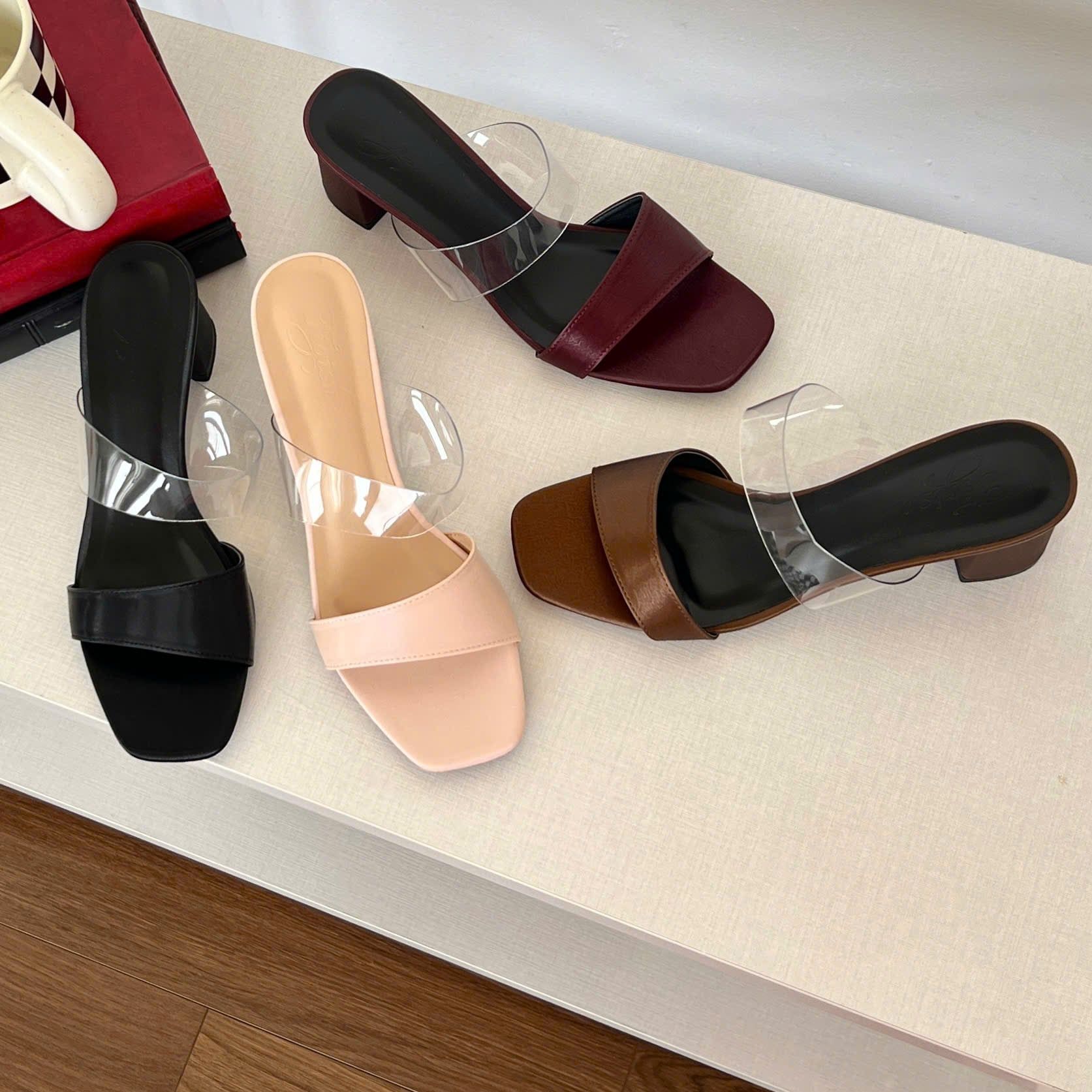 Guốc 5cm gót trụ mũi vuông nhỏ quai ngang lệch phối quai mika - MS: G5-23035