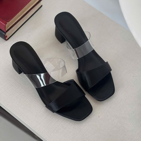  Guốc 5cm gót trụ mũi vuông nhỏ quai ngang lệch phối quai mika - MS: G5-23035 