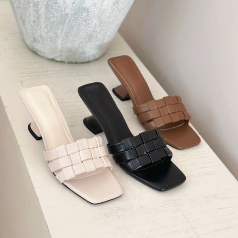  Guốc 7cm gót cách điệu mũi vuông quai đan lưới - MS: G7-10009 