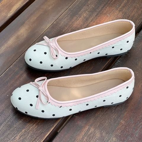  Búp bê mũi tròn viền si họa tiết gắn nơ si nhí vải chấm bi - MS: BBX-01038 