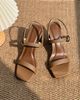 Sandal 8cm vân gỗ mũi vuông 2 quai ngang phối khóa - MS: S8-10002