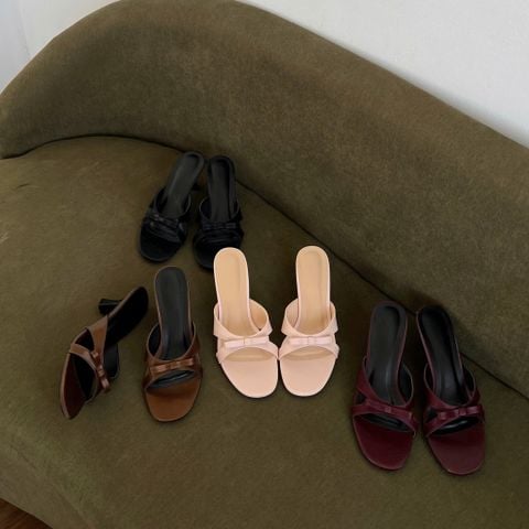  Guốc 7cm gót vuông nhỏ mũi tròn quai ngang khuyết eo gắn nơ - MS: G7-23023 