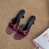 Guốc 7cm gót vuông nhỏ mũi tròn quai ngang khuyết eo gắn nơ - MS: G7-23023